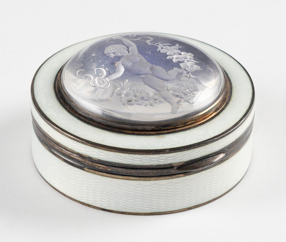 Appraisal: AUSTRIAN ENAMELED SILVER BOXAUSTRIAN ENAMELED SILVER BOX Circular hinged cover