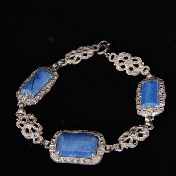 Appraisal: Antique Edwardian Sterling Silver Marcasite Bracelet with Barrel Cut and