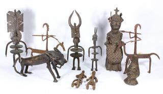 Appraisal: lot of West African metal sculptures consiting of Benin style