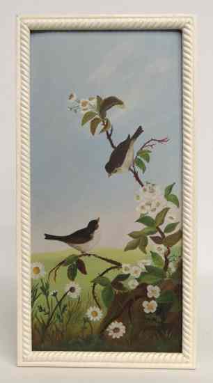 Appraisal: th c oil on artist board birds Sight '' x