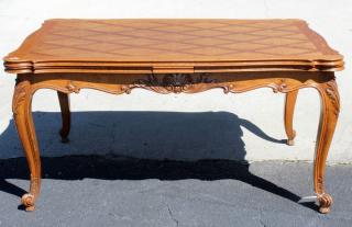 Appraisal: French Louis XV style oak drawleaf parquet table French Louis