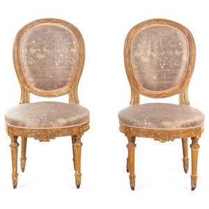 Appraisal: A Pair of Louis XVI Cerused Wood Side Chairs Late