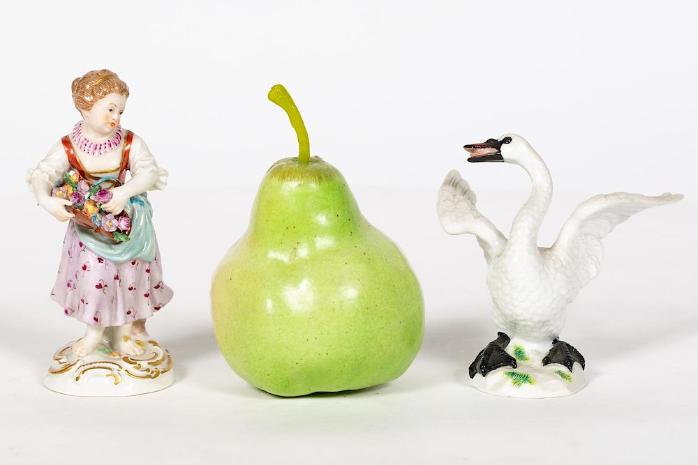 Appraisal: Two Marked Meissen Figurines Woman Swan th to th century