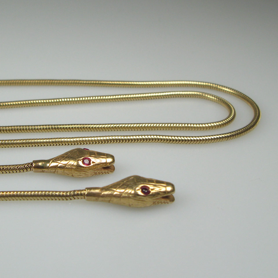 Appraisal: k Yellow Gold Serpentine Bolo-Style Necklace with each end terminating