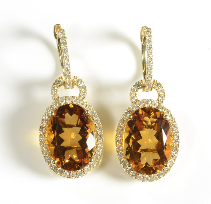 Appraisal: PAIR OF CITRINE AND DIAMOND EARRINGS each k yellow gold