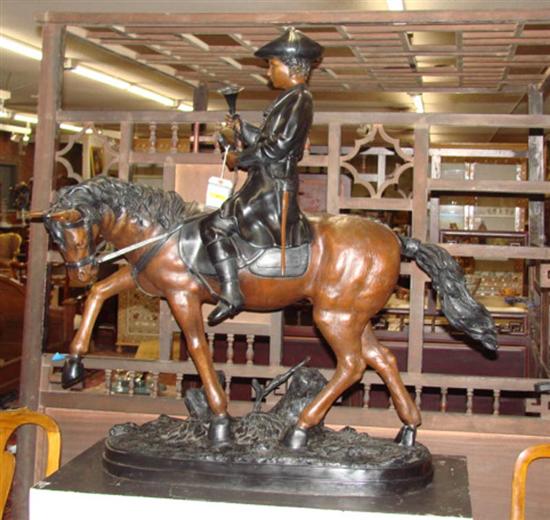 Appraisal: Continental school th century MOUNTED BUGLER bronze with dark patina