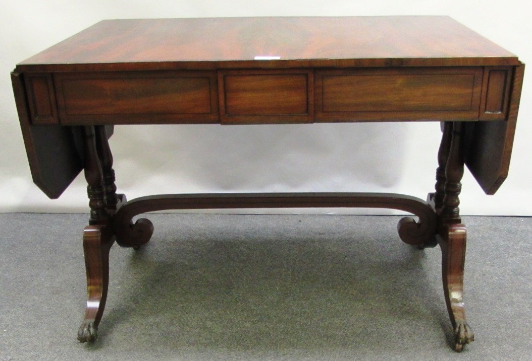 Appraisal: A Regency inlaid mahogany sofa table the pair of frieze