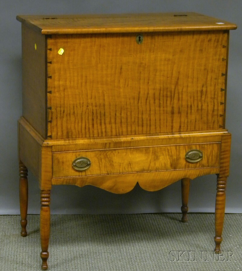 Appraisal: Federal-style Tiger Maple Lift-top Sugar Chest over long drawer ht