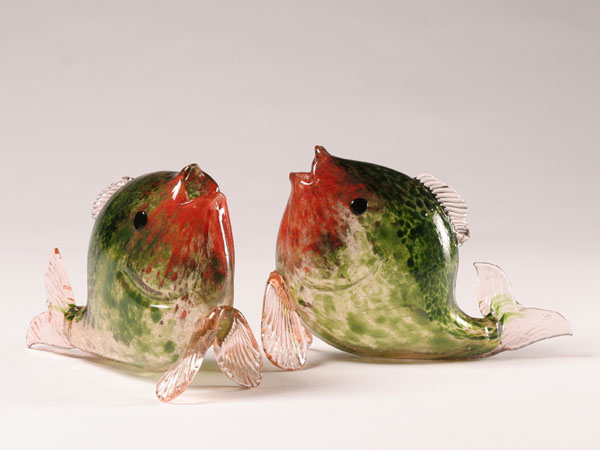 Appraisal: Fratelli Toso applied and specked glass fish form vases H