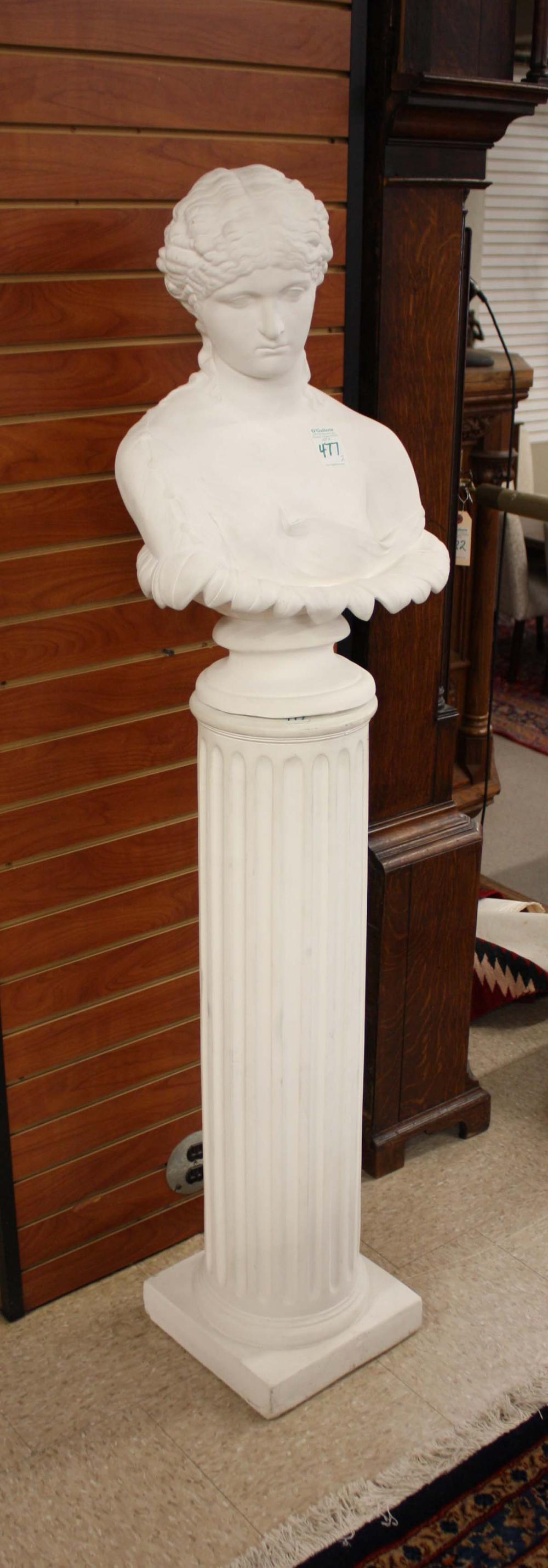 Appraisal: WHITE PLASTER OF PARIS BUST AND FLOOR PEDESTAL neoclassical style