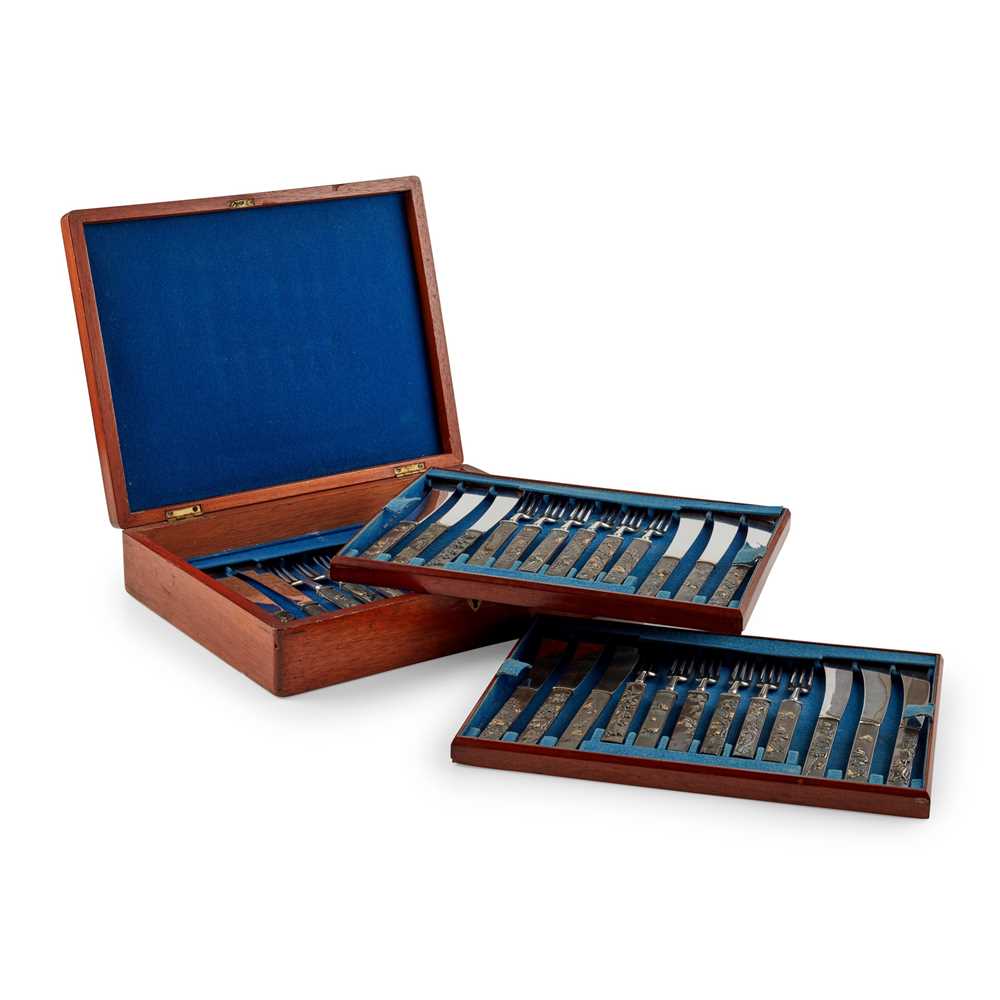 Appraisal: JAPANESE BOXED CUTLERY SET MEIJI PERIOD CIRCA bronze and mixed