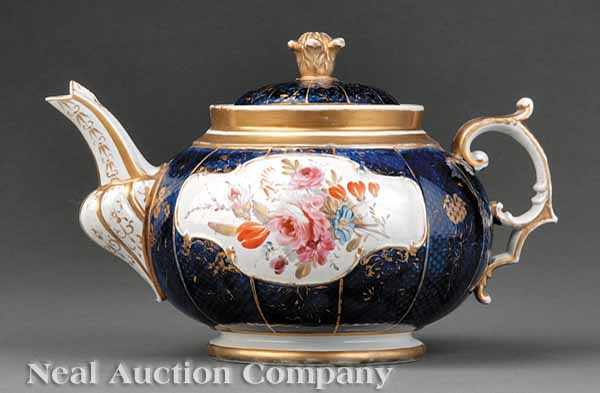 Appraisal: A Mason's Ironstone Teapot c - cobalt basket weave molded