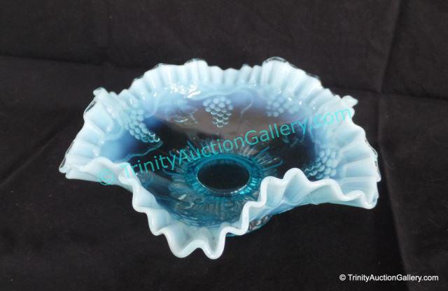 Appraisal: Northwood Round Crimped Bowl Blue Opalescent Produced by the Northwood