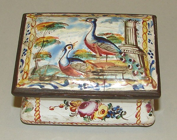 Appraisal: Match safe features two hand painted peacocks and classical column