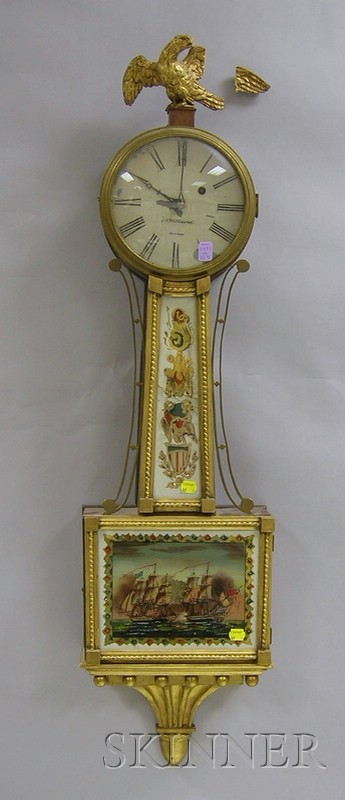 Appraisal: Mahogany and Gilt-gesso Patent Timepiece or Banjo Clock Massachusetts early