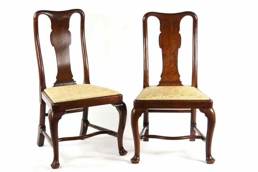 Appraisal: CHAIRS - Fine pair of George II Queen Anne walnut