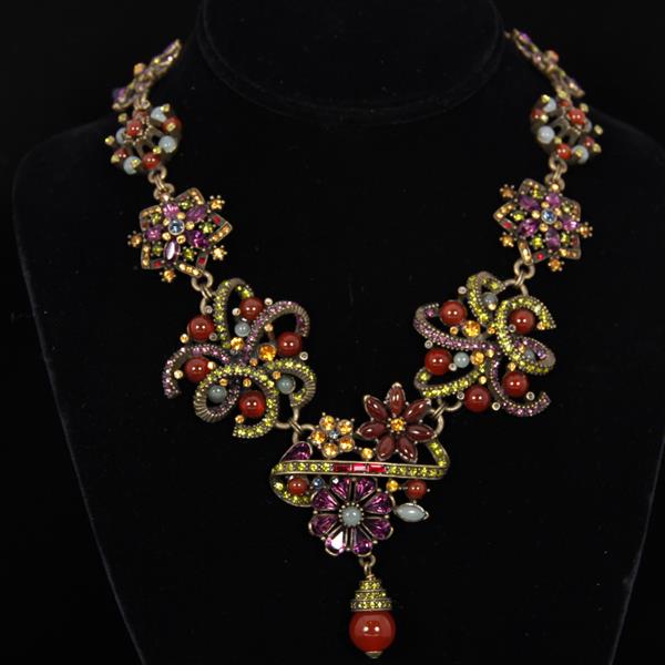 Appraisal: Heidi Daus Floral Rhinestone Designer Costume Jewelry Necklace with Cabochon