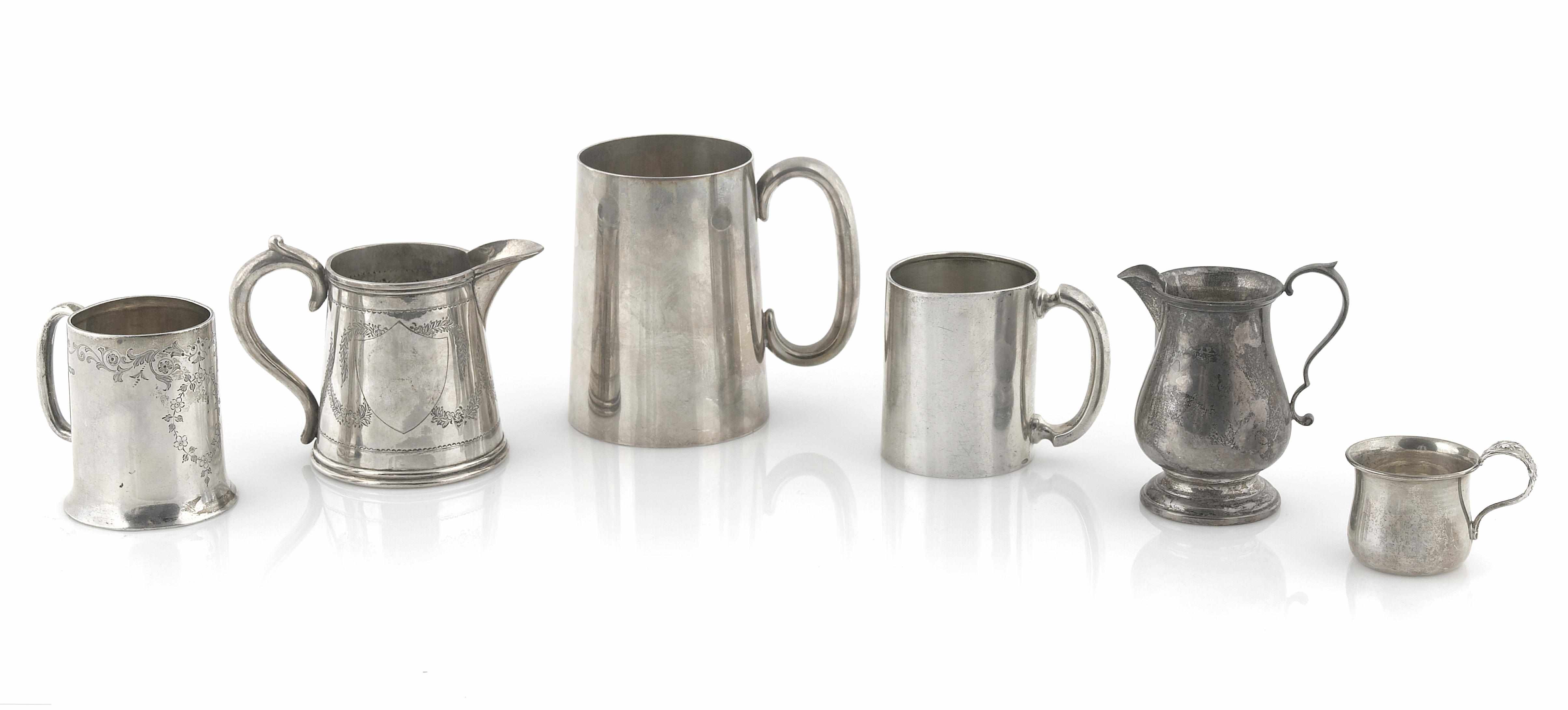 Appraisal: A group of four sterling silver mugs th centuryComprising English