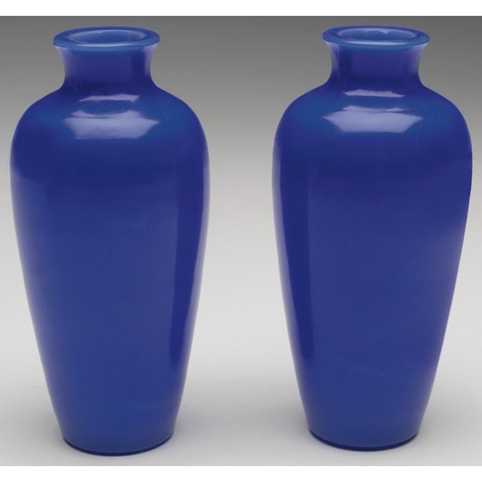 Appraisal: Chinese vases pair tapered form in blue glass signed China