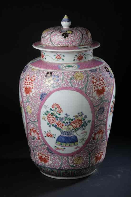 Appraisal: CHINESE FAMILLE ROSE PORCELAIN JAR AND COVER Floral decoration -