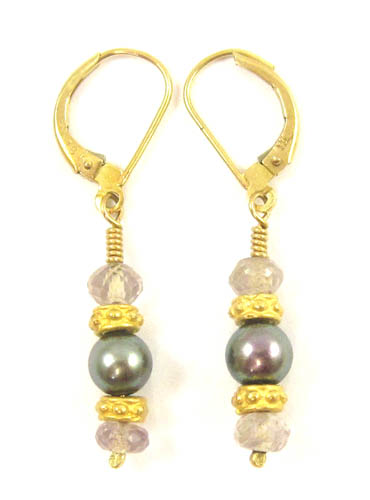 Appraisal: TWO EIGHTEEN KARAT GOLD BEADED EARRINGS having pearl and crystal