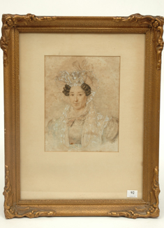 Appraisal: FRENCH SCHOOL circa Portrait of a Woman Pencil ink and