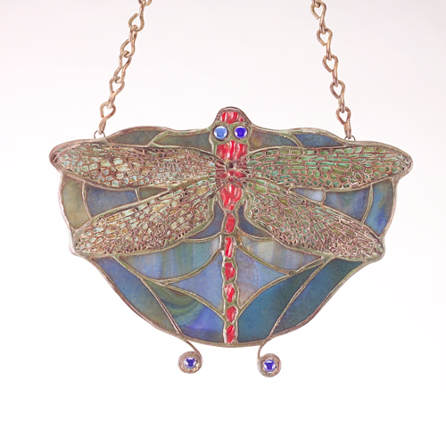 Appraisal: TIFFANY STUDIOS Leaded glass dragonfly pendant the filigreed wings with