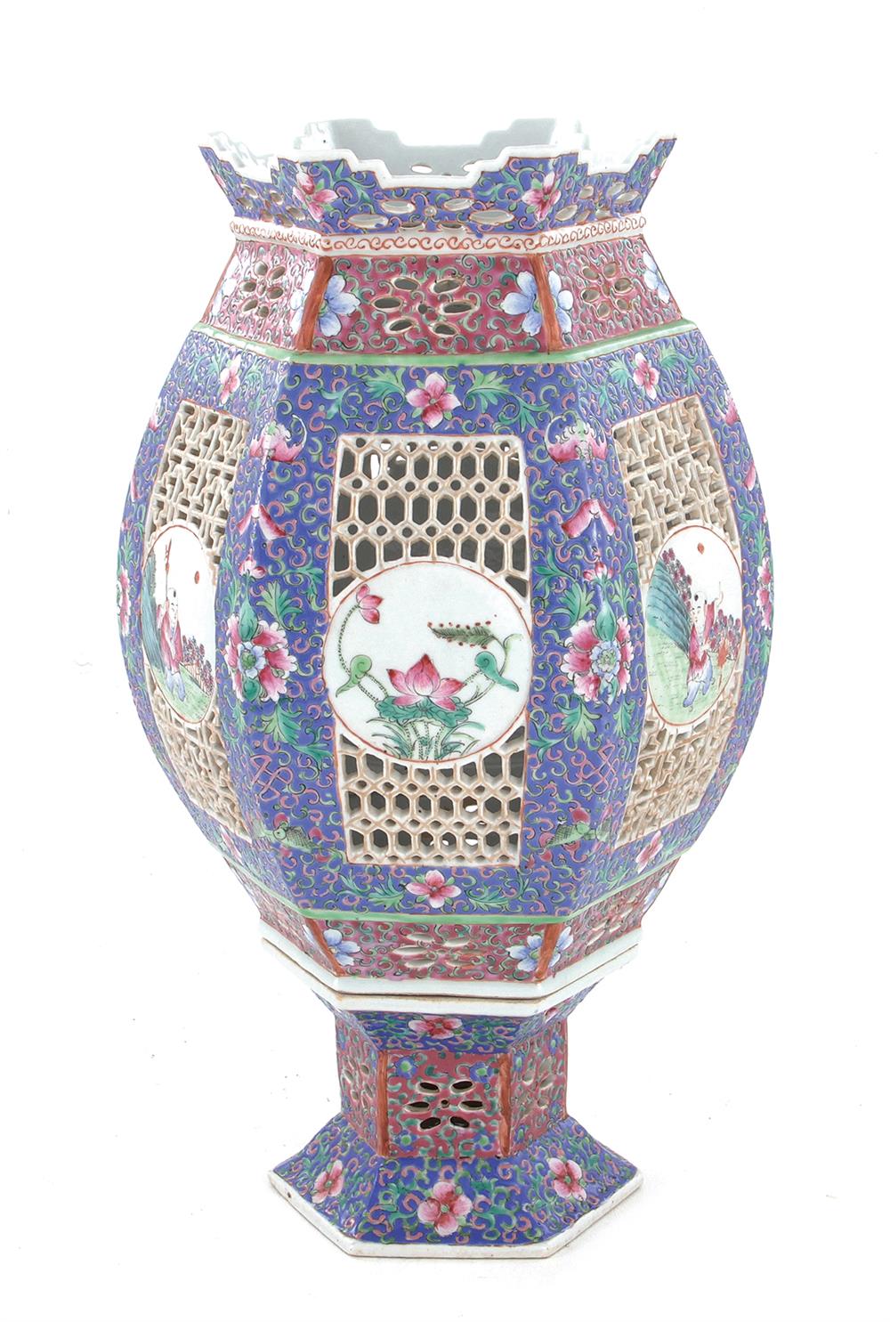 Appraisal: Chinese famille rose porcelain lantern Qing or Republic period reticulated