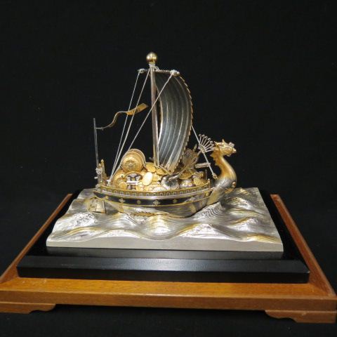 Appraisal: Sterling Silver Treasure Ship Model by Takehiko Japan gold highlights