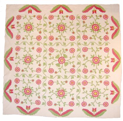 Appraisal: Appliqued quilt pennsylvania last half th century Green red and