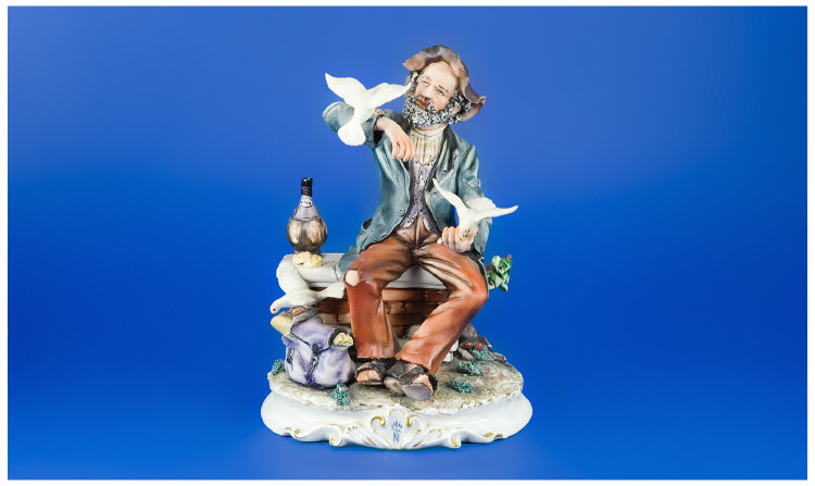 Appraisal: Capodimonte Figure Group Tramp Sat On A Brick Wall Feeding