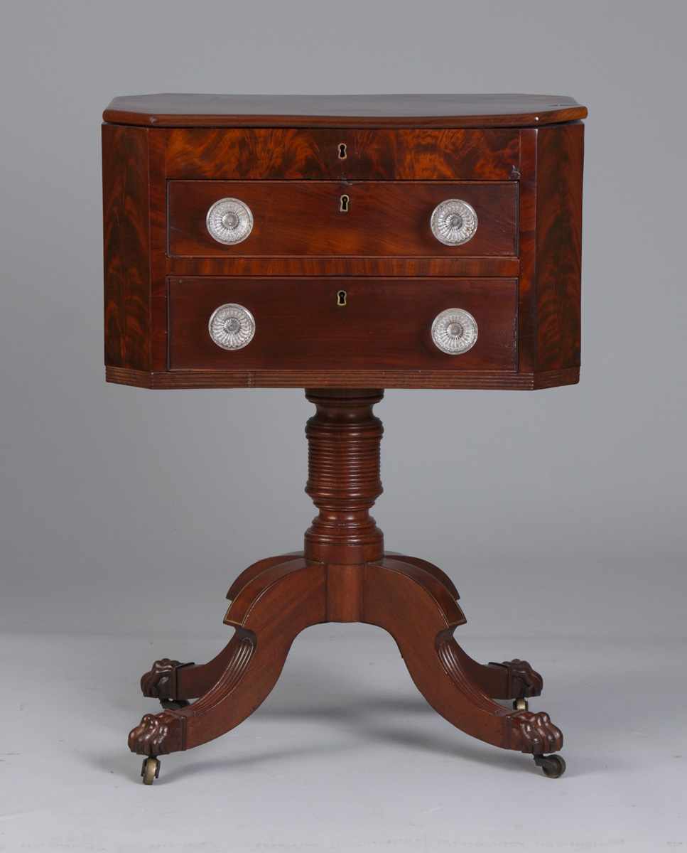 Appraisal: Federal Drawer Mahogany Writing Stand Brass inlay claw feet Old