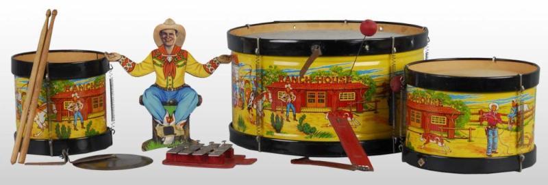 Appraisal: Gene Autry Cowboy Three Drum Set Description Rare set with