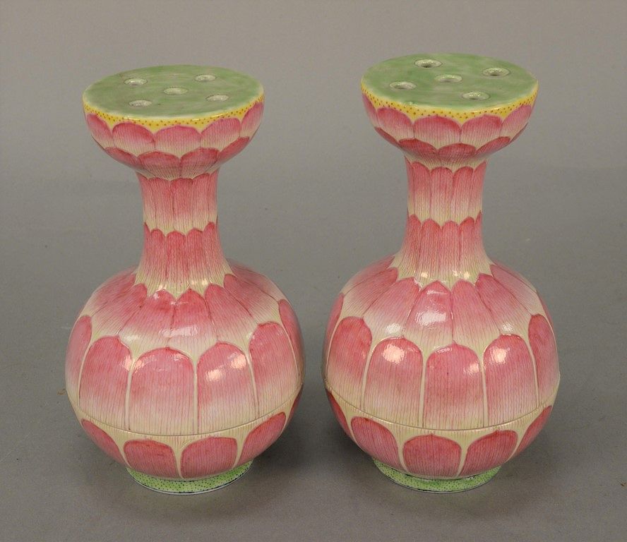 Appraisal: Pair of Chinese famille rose porcelain shakers dishes pink lotus