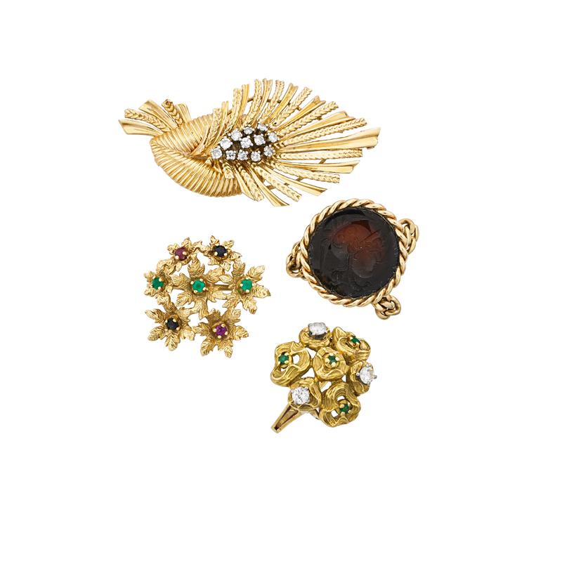 Appraisal: COLLECTION OF YELLOW GOLD GEM-SET JEWELRY Four items k yg