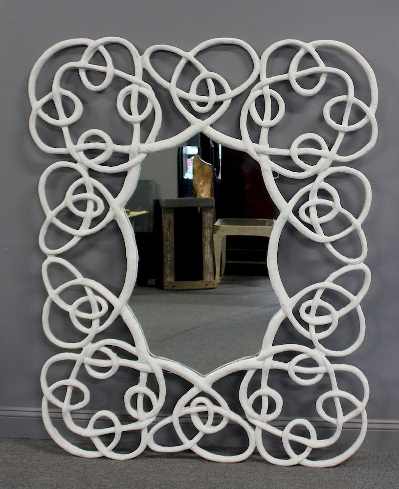 Appraisal: Large And Impressive Plaster Over Metal Rope Form Mirror From