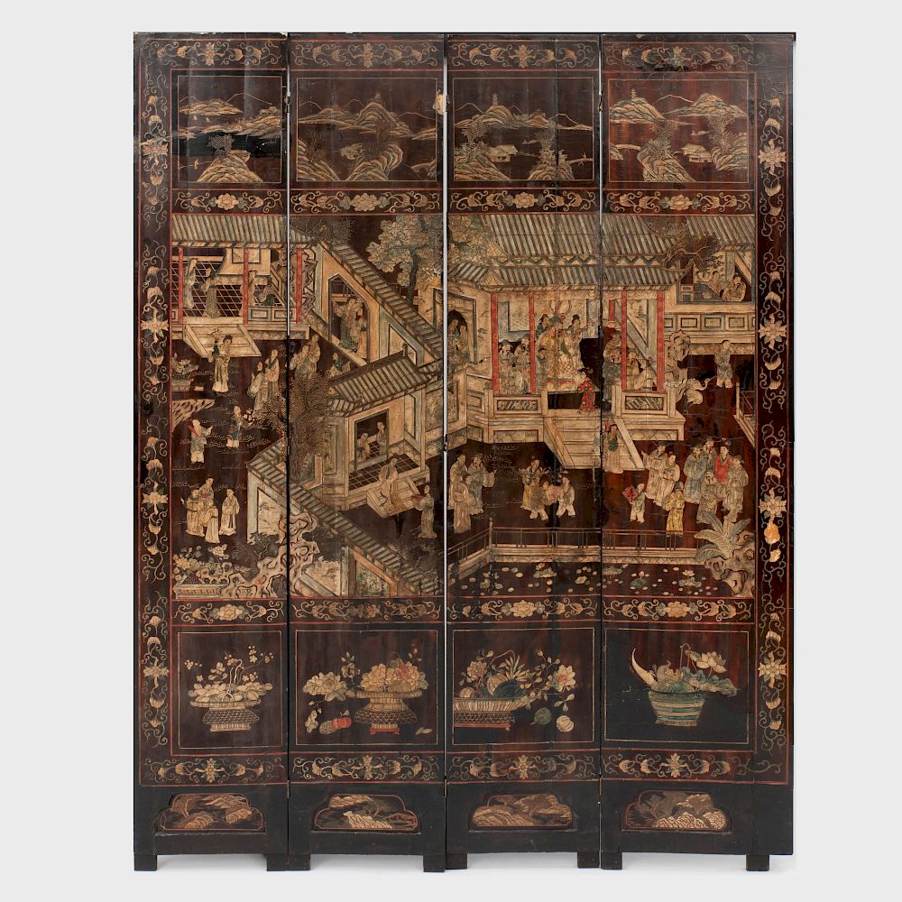 Appraisal: Chinese Four Panel Coromandel Lacquer Screen Each panel x in