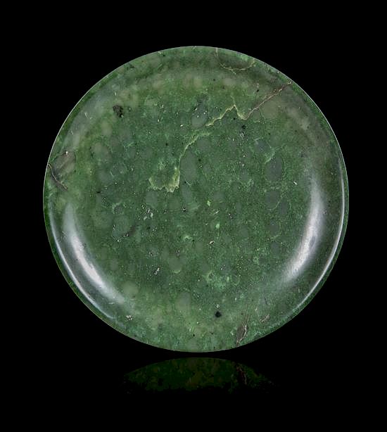 Appraisal: A Spinach Jade Plate Diameter inches A Spinach Jade Plate