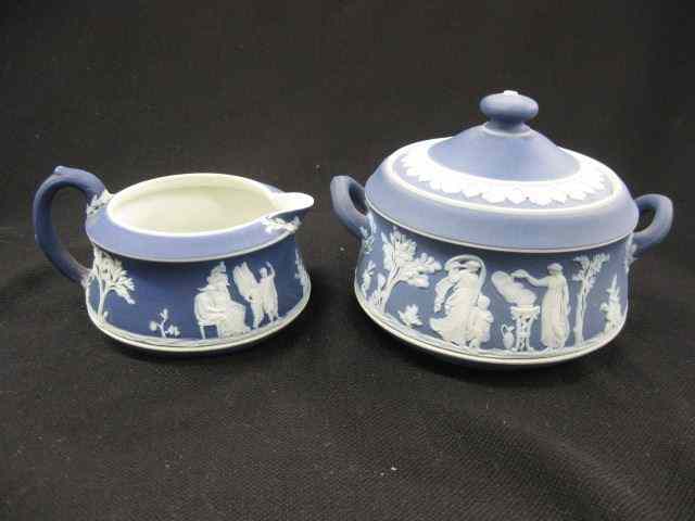 Appraisal: Wedgwood Dark Blue Jasperware Creamer Sugar classical maiden garden scenes