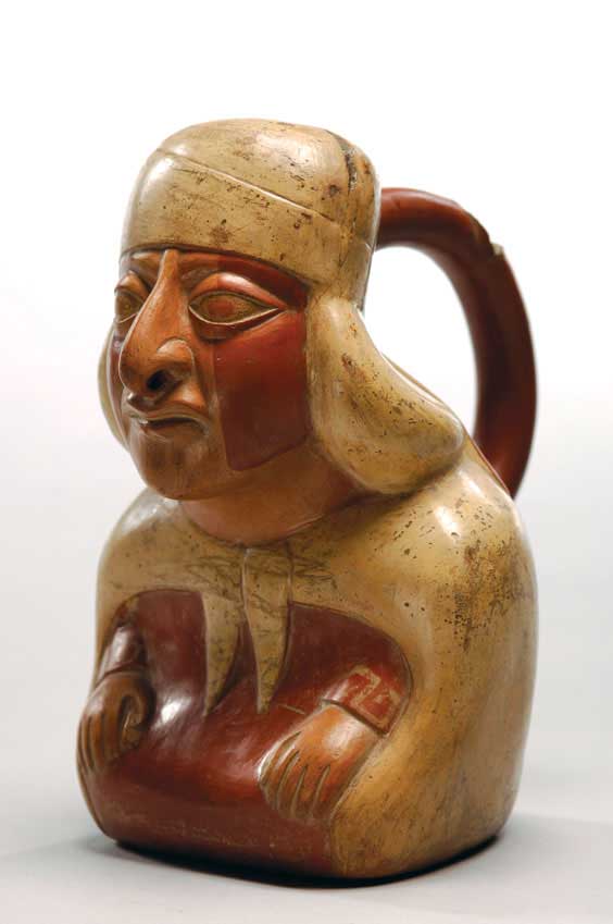 Appraisal: MOCHE PRE-COLUMBIAN VESSEL Peruvian Moche Pre-Columbian moulded pottery seated figural