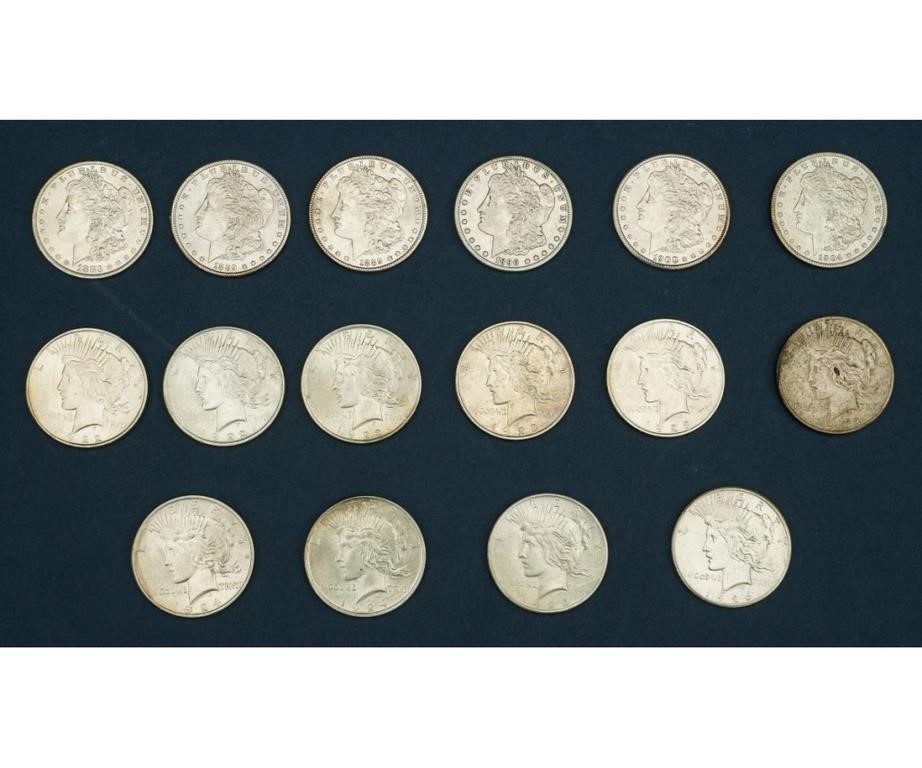 Appraisal: and Morgan silver dollars together with and Peace dollars pieces