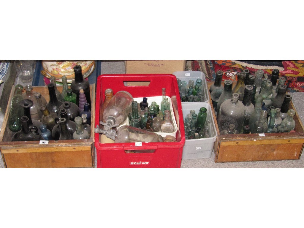 Appraisal: Lot comprising five boxes of assorted coloured glass bottles siphons