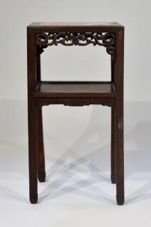 Appraisal: Chinese Carved Hardwood Marble Top Table CHINA EARLY TH CENTURY