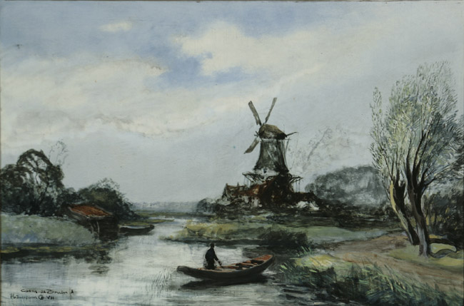 Appraisal: Cornelius de Bruin Dutch - Polder Landscape with Windmill Signed