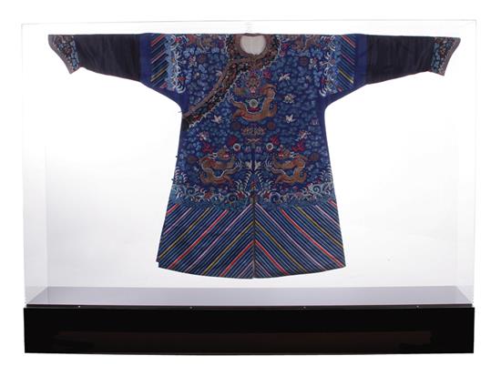 Appraisal: Chinese silk embroidered dragon robe Jifu Qing dynasty rich blue