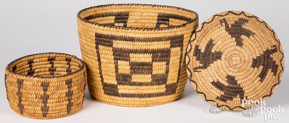 Appraisal: Three Papago Indian coiled baskets Three Papago Indian coiled baskets