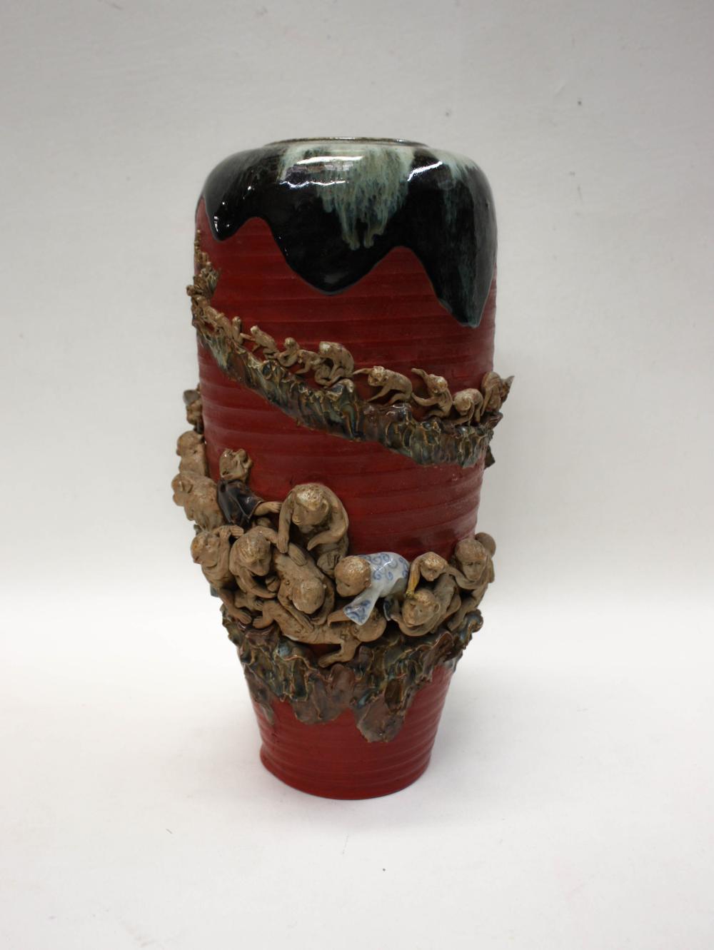 Appraisal: JAPANESE POTTERY SUMIDA GAWA VASE with high shoulders and tapered