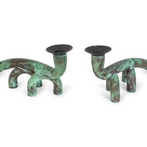 Appraisal: A Pair of Copper Craft Anteater Candlesticks by Jonathan G