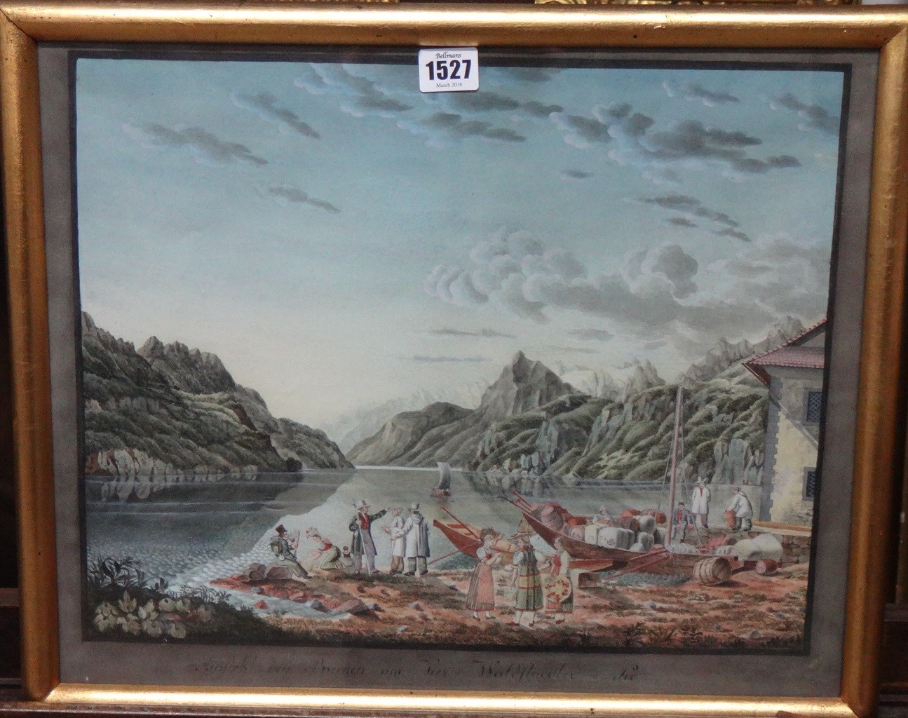 Appraisal: Swiss School th century Mountainous lake landscape with figures and