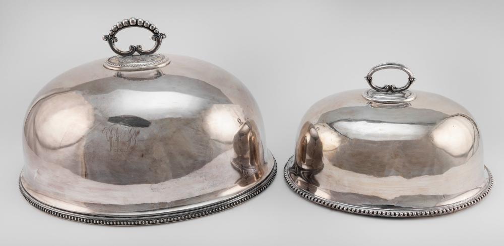 Appraisal: TWO SILVER PLATED MEAT DOMES TH CENTURY LENGTHS AND TWO